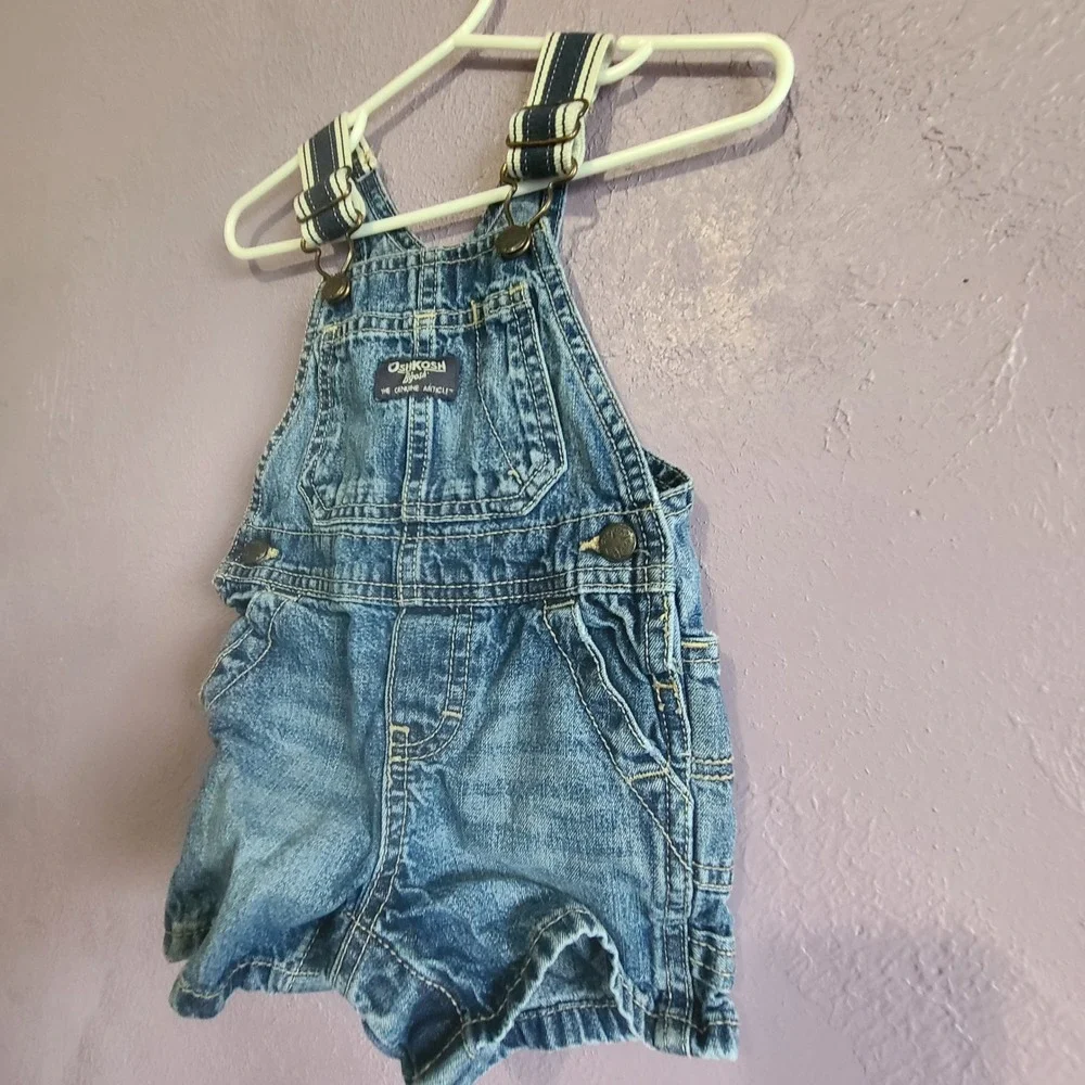 OshKosh Bgosh Shortalls Kids 9M Blue Denim Carpenter Vestbak Adjustable Straps